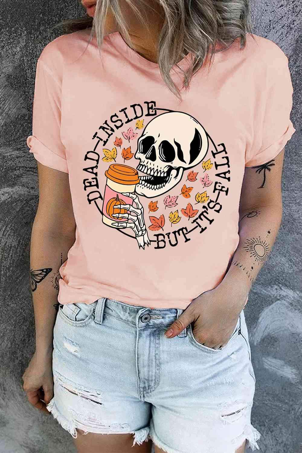 Graphic Round Neck Short Sleeve T-Shirt Peach Women's T-Shirts - Tophatter Daily Deals