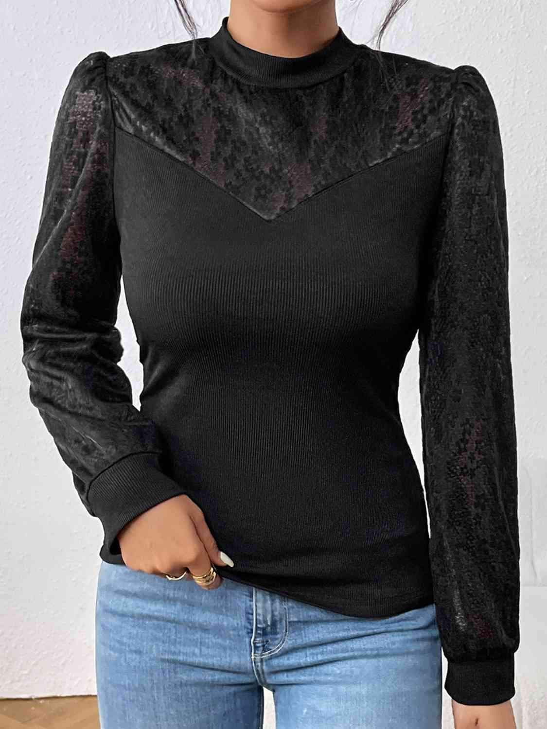 Mock Neck Long Sleeve Top Blouses - Tophatter Daily Deals