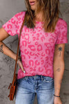 Leopard Round Neck Tee Hot Pink Women's T-Shirts - Tophatter Daily Deals