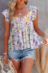 Floral Square Neck Babydoll Top Blouses - Tophatter Daily Deals