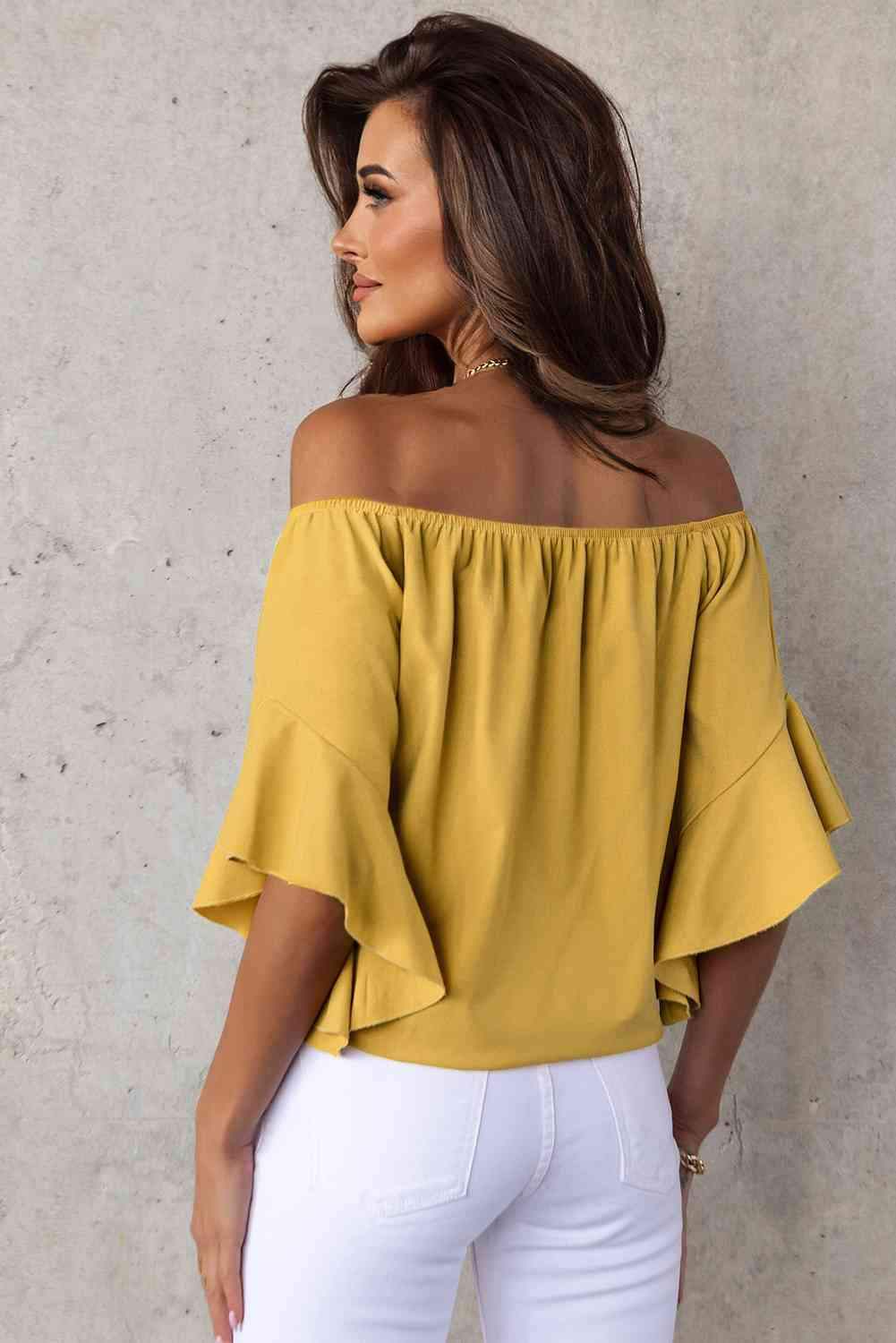 Off-Shoulder Tie Hem Blouse Blouses - Tophatter Daily Deals