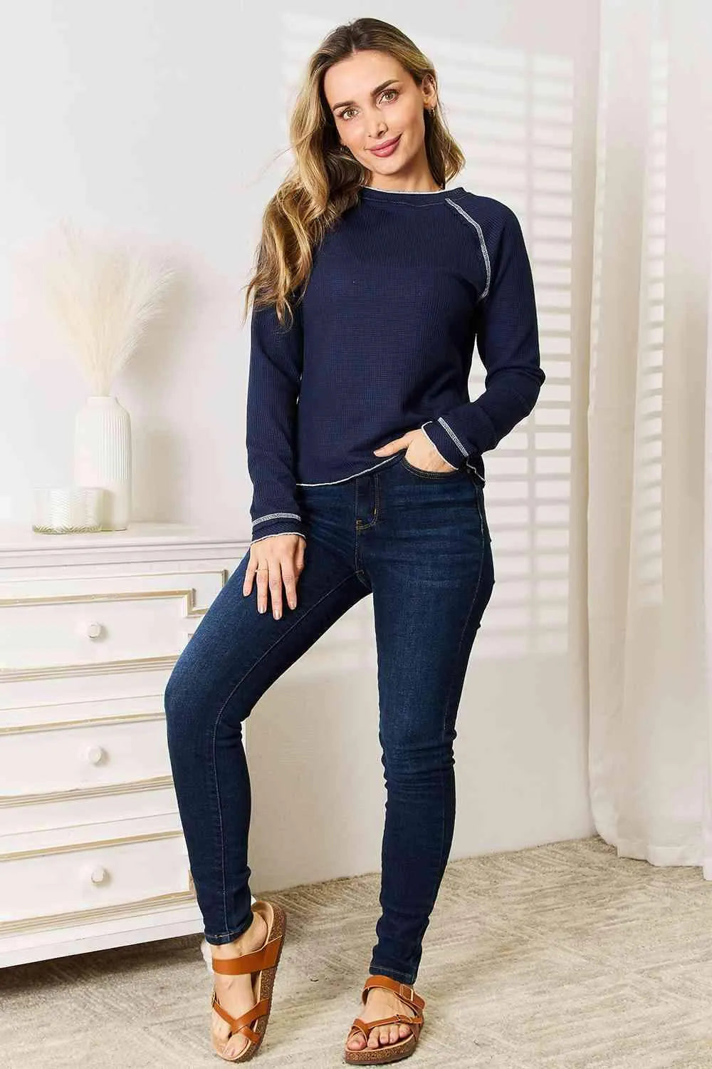 Basic Bae Long Raglan Sleeve Round Neck Top Blouses - Tophatter Daily Deals