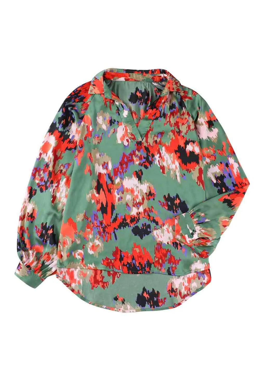 Printed Johnny Collar Raglan Sleeve Blouse Blouses - Tophatter Daily Deals