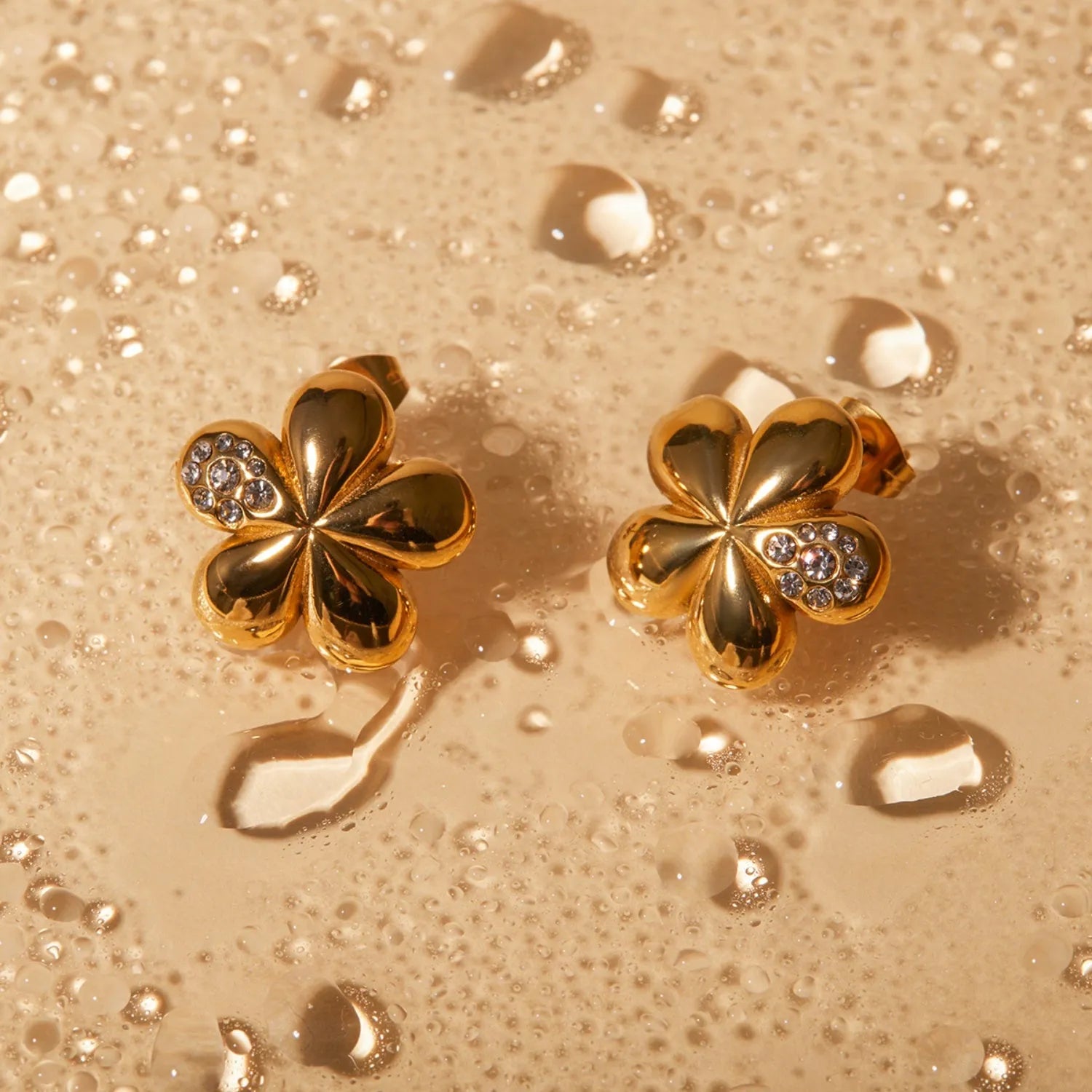 Inlaid Zircon Stainless Steel Flower Earrings Gold One Size Earrings - Tophatter Daily Deals