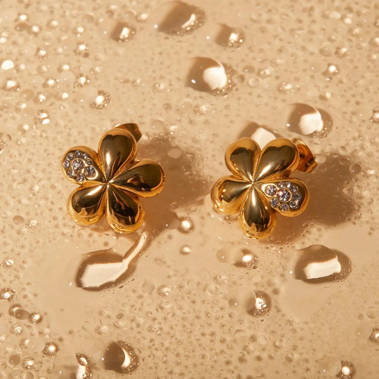 Inlaid Zircon Stainless Steel Flower Earrings Gold One Size Earrings - Tophatter Daily Deals
