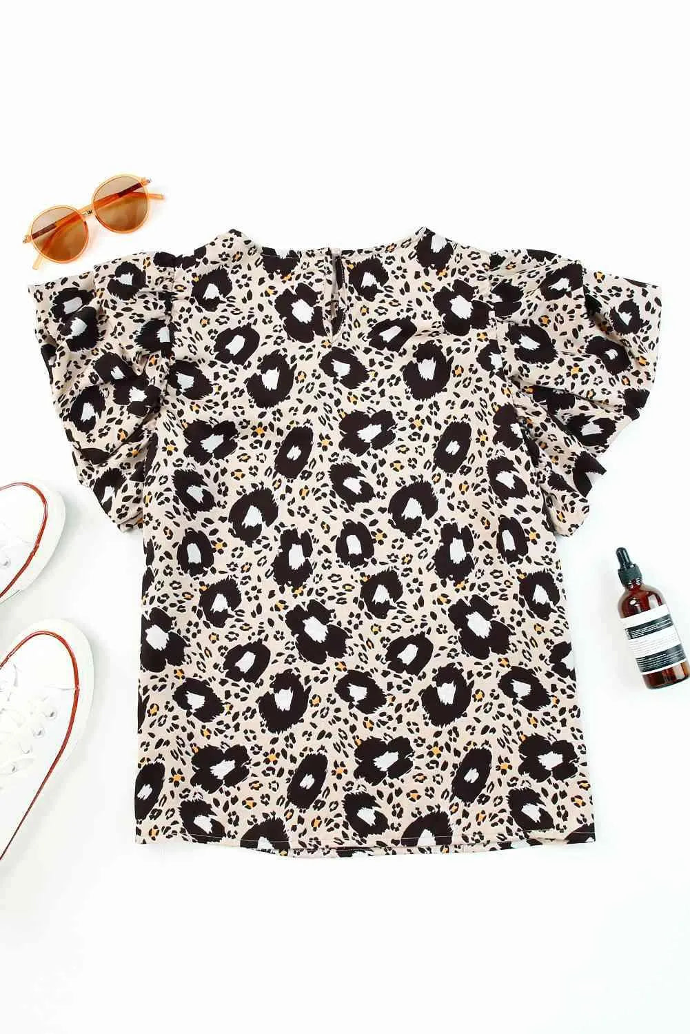 Animal Print Puff Sleeve Round Neck Blouse Blouses - Tophatter Daily Deals