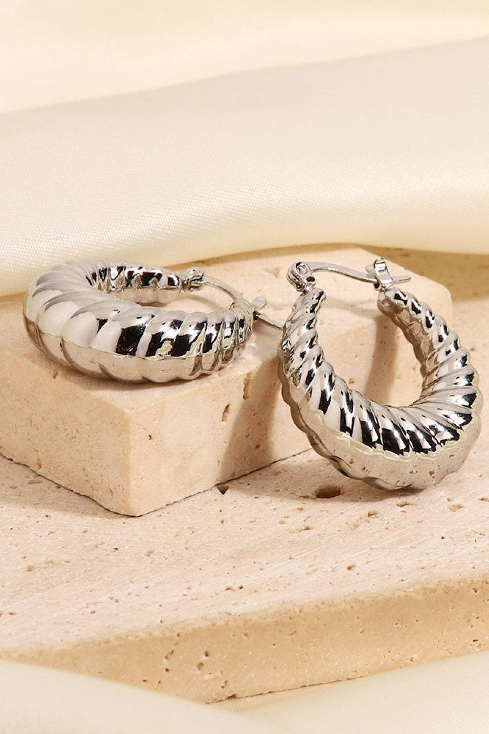 Textured Stainless Steel Hoop Earrings Earrings - Tophatter Daily Deals