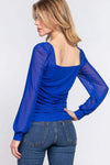 ACTIVE BASIC Square Neck Mesh Long Sleeve Shirring Top Blouses - Tophatter Daily Deals