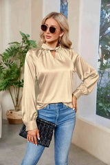 Cutout Mock Neck Long Sleeve Top Blouses - Tophatter Daily Deals