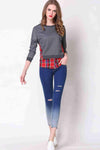 Full Size Plaid Patch Drop Shoulder Round Neck Top Women's T-Shirts - Tophatter Daily Deals