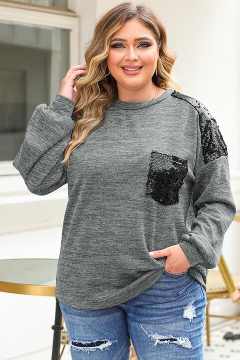 Plus Size Sequin Drop Shoulder Top Women's T-Shirts - Tophatter Daily Deals