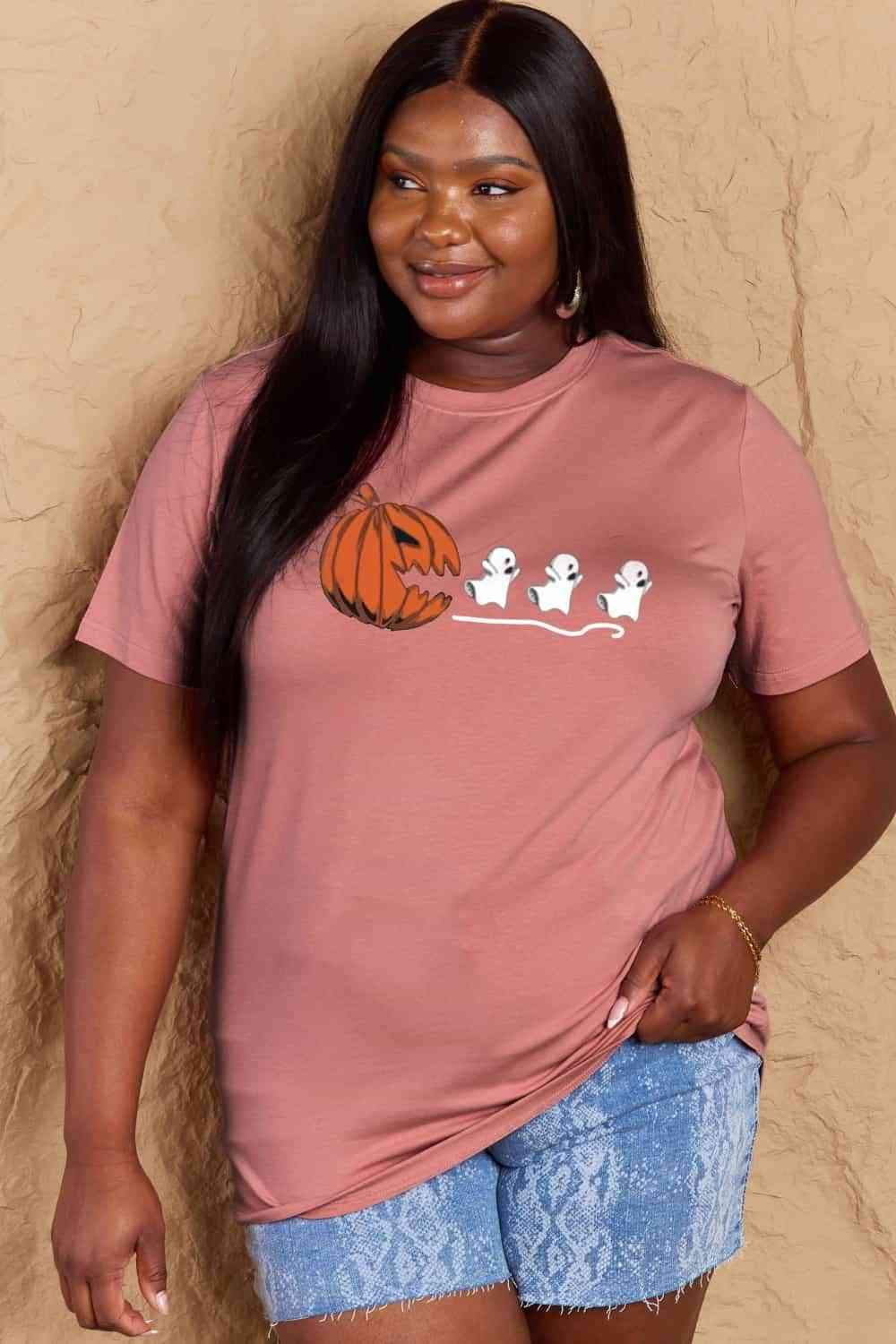 Simply Love Full Size Jack-O'-Lantern Graphic Cotton T-Shirt Women's T-Shirts - Tophatter Daily Deals