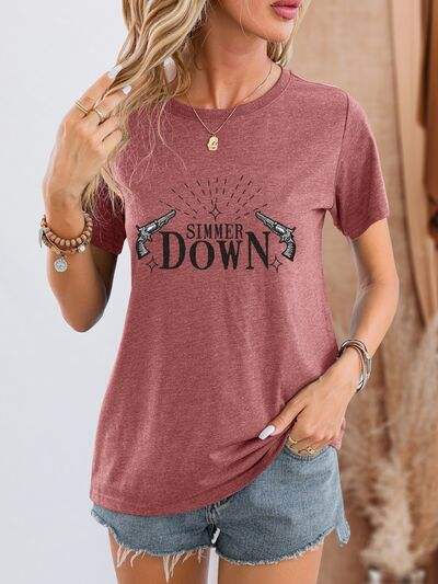 SIMMER DOWN Round Neck Short Sleeve T-Shirt Light Mauve Women's T-Shirts - Tophatter Daily Deals