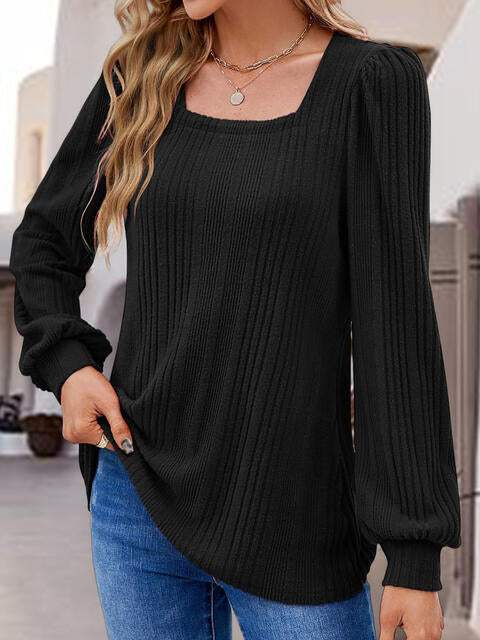 Square Neck Long Sleeve Top Blouses - Tophatter Daily Deals