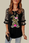 Easter Leopard Frill Trim Half-Sleeve Top Blouses - Tophatter Daily Deals