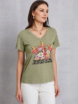 JESUS IS THE ANSWER V-Neck T-Shirt Sage Women's T-Shirts - Tophatter Daily Deals