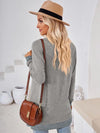 Crochet Contrast V-Neck Long Sleeve Slit T-Shirt Women's T-Shirts - Tophatter Daily Deals