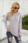 Heathered Slit Long Raglan Sleeve Top Women's T-Shirts - Tophatter Daily Deals