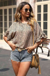 Leopard Print Flounce Sleeve Top Khaki Blouses - Tophatter Daily Deals