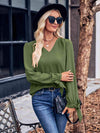 V-Neck Tie Cuff Puff Sleeve Blouse Blouses - Tophatter Daily Deals