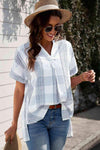 Notched Side Slit Cuffed Blouse Gray Blouses - Tophatter Daily Deals