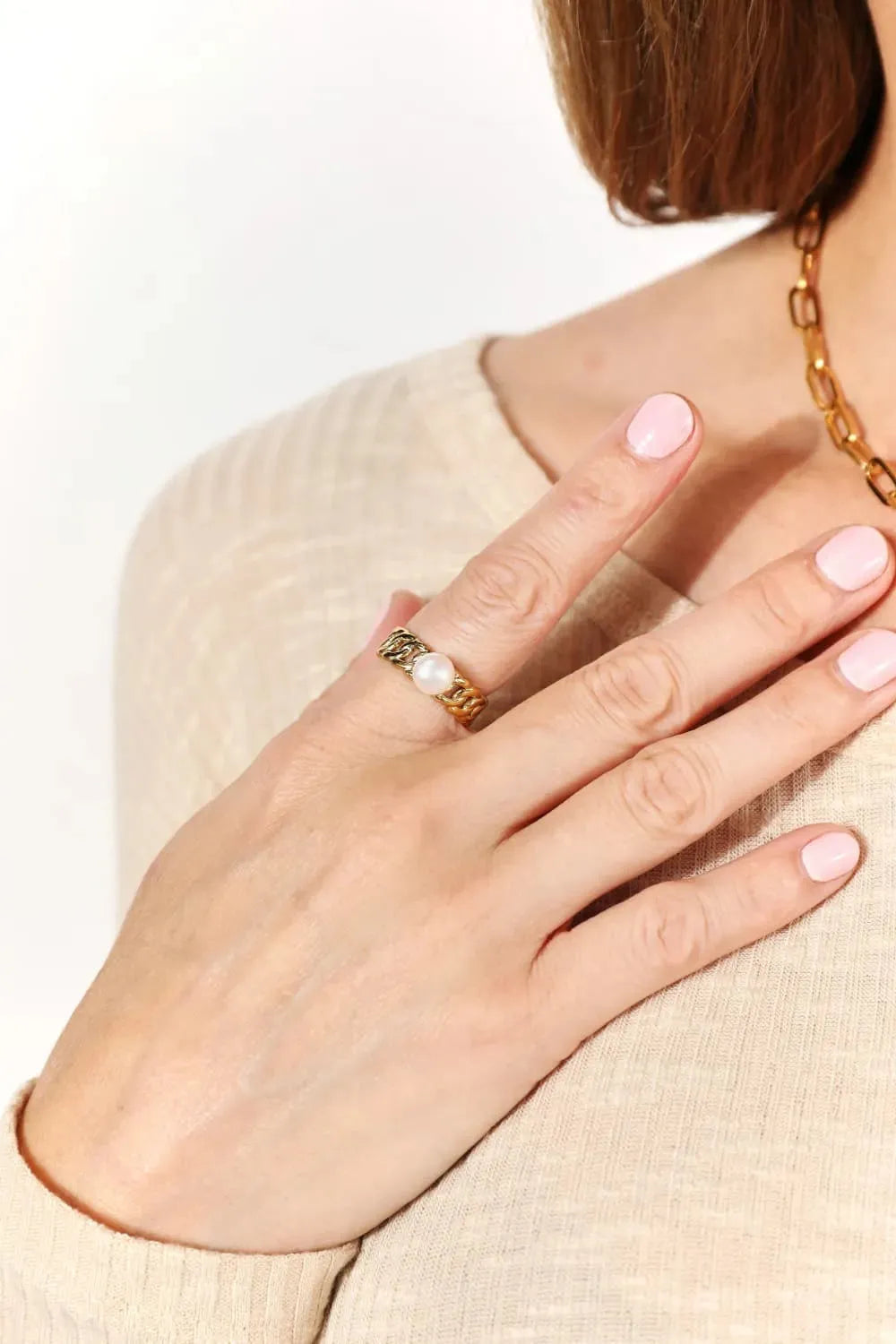 Adored Pearl Stainless Steel Open Ring Gold One Size Rings - Tophatter Daily Deals