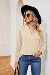 Notched Neck Long Sleeve Blouse Blouses - Tophatter Daily Deals