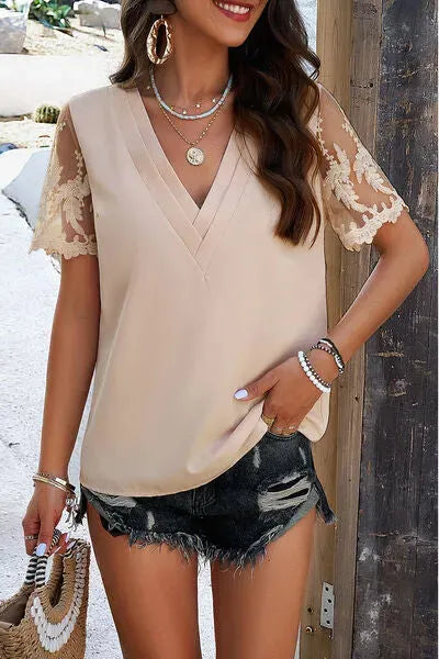 Embroidered V-Neck Short Sleeve T-Shirt Women's T-Shirts - Tophatter Daily Deals