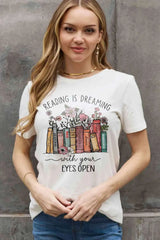 Simply Love Simply Love Full Size READING IS DREAMING WITH YOUR EYES OPEN Graphic Cotton Tee Women's T-Shirts - Tophatter Daily Deals