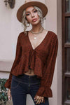 Cropped V-Neck Long Sleeve Blouse Chestnut Blouses - Tophatter Daily Deals