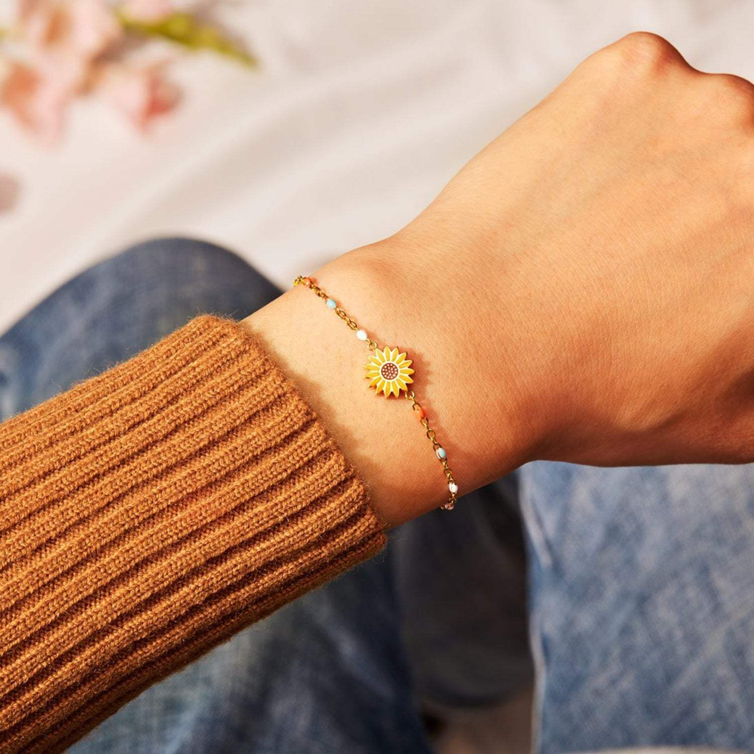 Sunflower Shape 18K Gold-Plated Bead Bracelet Bracelets - Tophatter Daily Deals