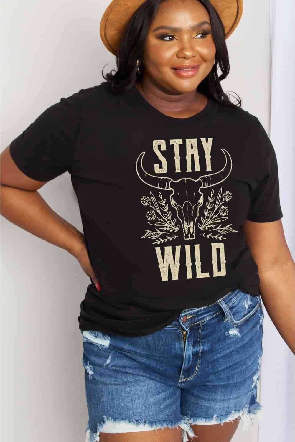 Simply Love Simply Love Full Size STAY WILD Graphic Cotton Tee - Tophatter Daily Deals