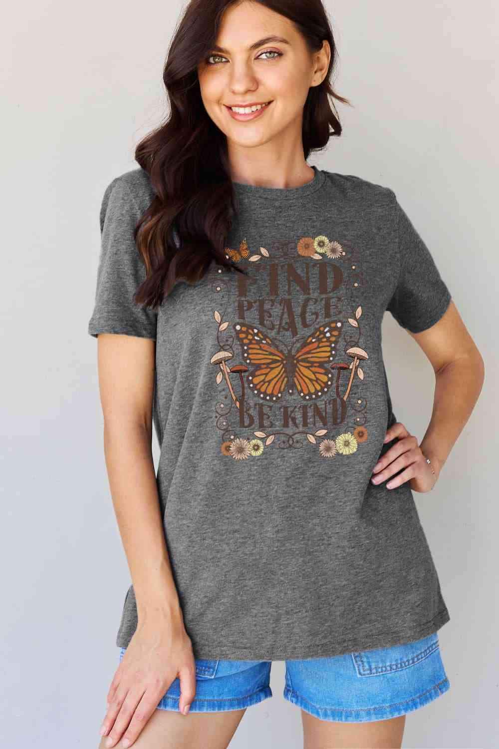 Simply Love Full Size FIND PEACE BE KIND Graphic Cotton T-Shirt Women's T-Shirts - Tophatter Daily Deals