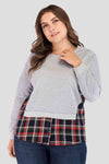 Full Size Plaid Patch Drop Shoulder Round Neck Top Women's T-Shirts - Tophatter Daily Deals