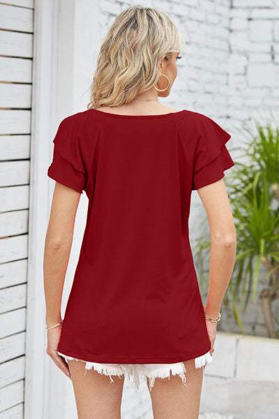 Square Neck Flutter Sleeve T-Shirt Women's T-Shirts - Tophatter Daily Deals