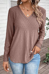 Eyelet V-Neck Long Sleeve T-Shirt Light Mauve Women's T-Shirts - Tophatter Daily Deals