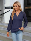 Notched Neck Long Sleeve Blouse Blouses - Tophatter Daily Deals