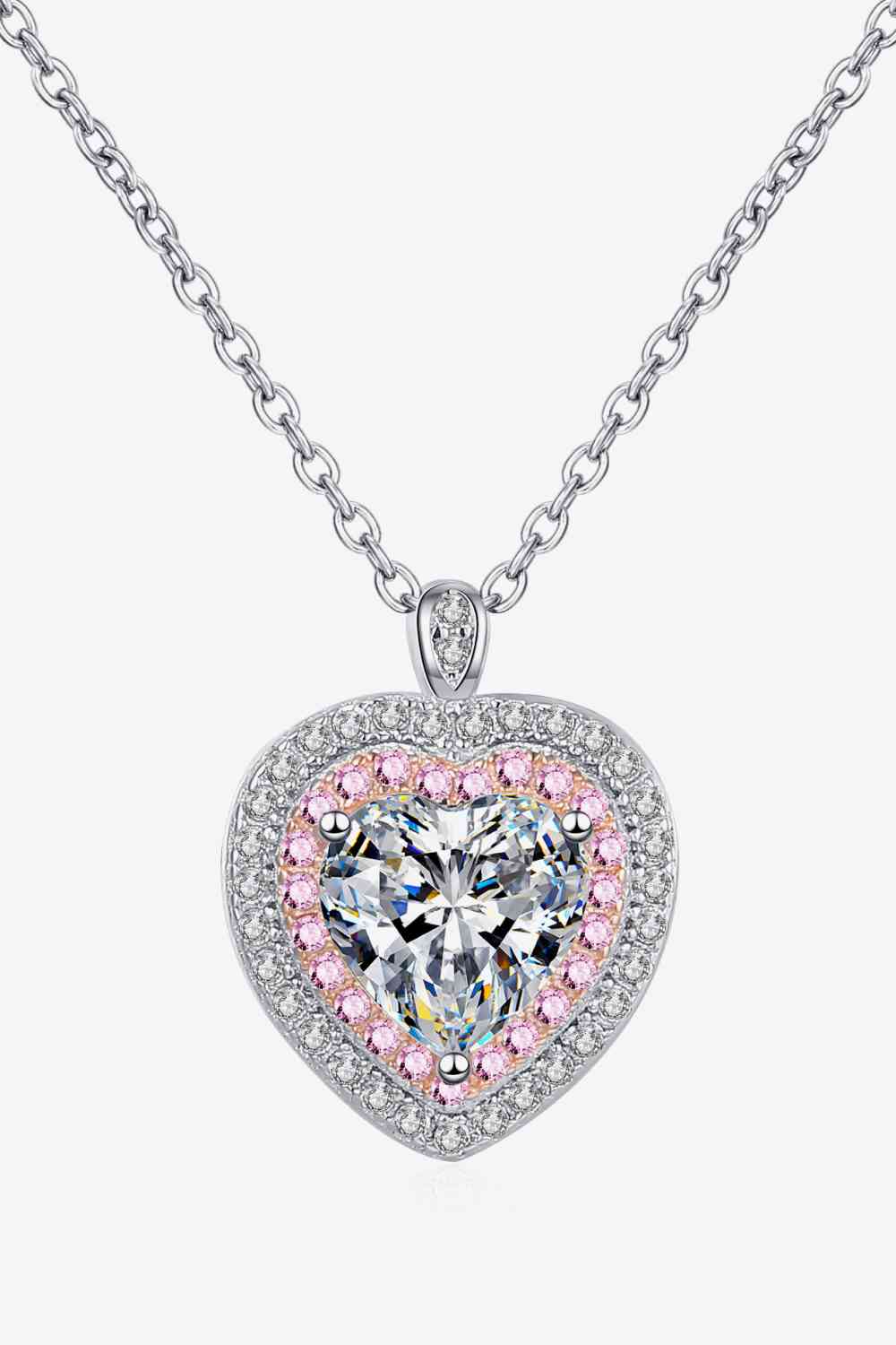 925 Sterling Silver 1 Carat Moissanite Heart Pendant Necklace Moissanite - Tophatter Daily Deals