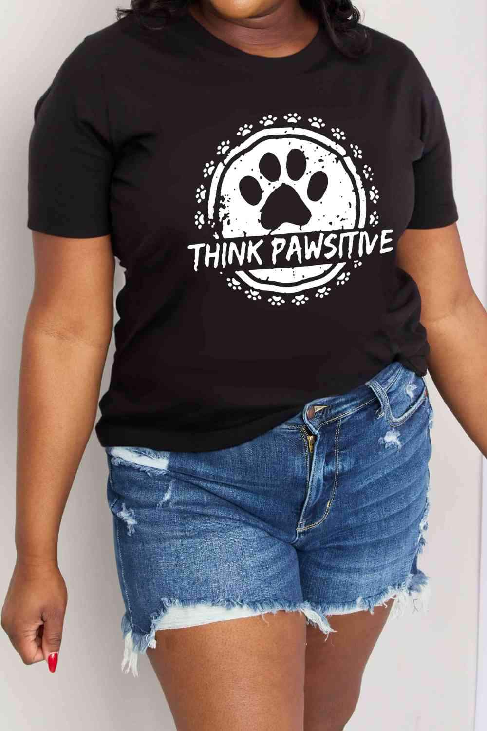 Simply Love Simply Love Full Size THINK PAWSITIVE Graphic Cotton Tee Women's T-Shirts - Tophatter Daily Deals