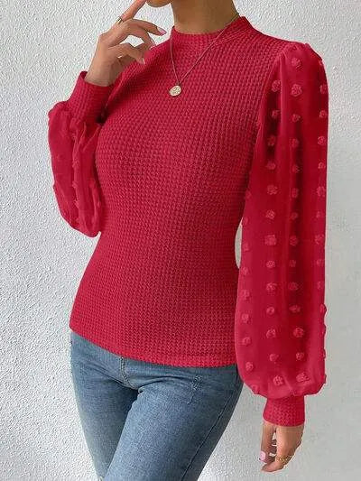 Swiss Dot Waffle-Knit Lantern Sleeve T-Shirt Women's T-Shirts - Tophatter Daily Deals