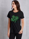 Lucky Clover Round Neck T-Shirt Black Women's T-Shirts - Tophatter Daily Deals