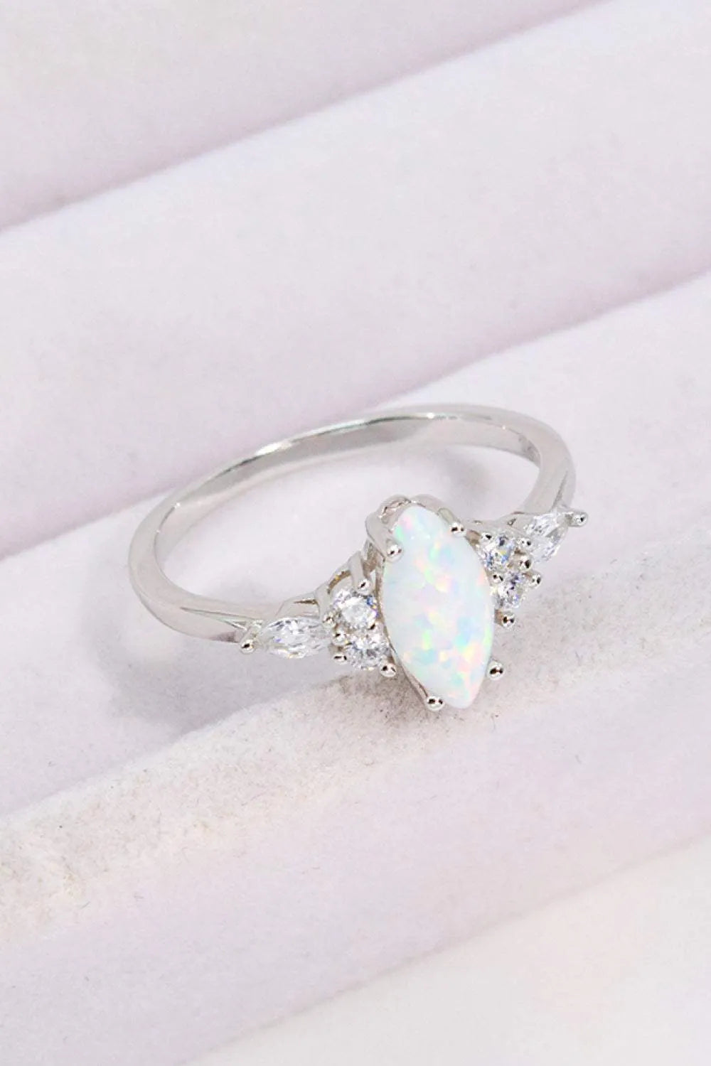 Opal and Zircon Platinum-Plated Ring Opal - Tophatter Daily Deals