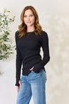 Culture Code Full Size Ribbed Round Neck Long Sleeve Top Women's T-Shirts - Tophatter Daily Deals