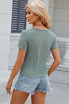 Eyelet Ruched Round Neck Short Sleeve T-Shirt Women's T-Shirts - Tophatter Daily Deals