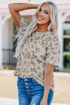 Animal Print Waffle Knit Short Sleeve Top Blouses - Tophatter Daily Deals