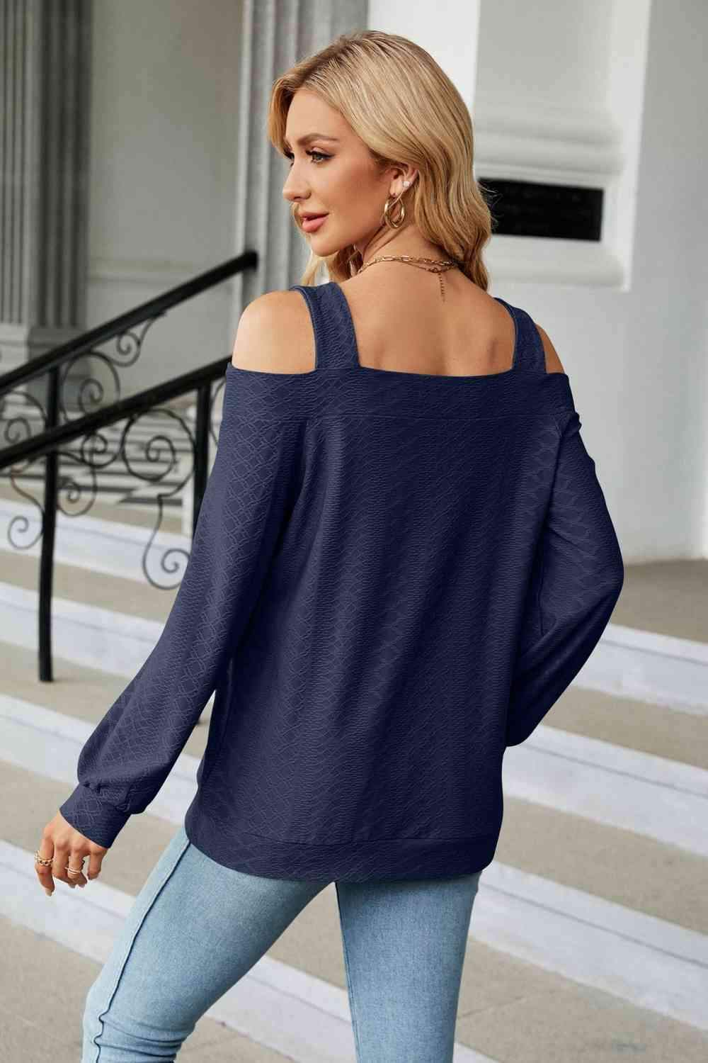 Cold Shoulder Square Neck Cutout Blouse Blouses - Tophatter Daily Deals