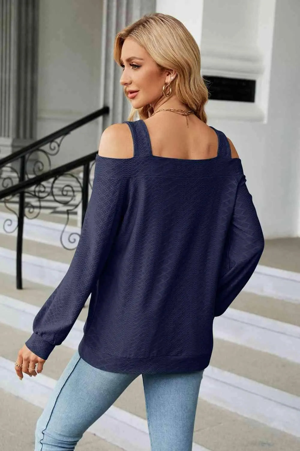 Cold Shoulder Square Neck Cutout Blouse Blouses - Tophatter Daily Deals