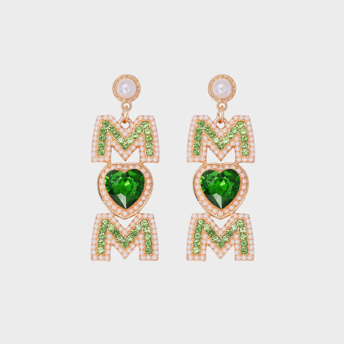 MOM Pearl Rhinestone Alloy Earrings Mid Green One Size Earrings - Tophatter Daily Deals