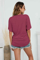 V-Neck Side Ruched Tee Women's T-Shirts - Tophatter Daily Deals