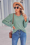 Lace Trim V-Neck Flounce Sleeve Top Sage Blouses - Tophatter Daily Deals